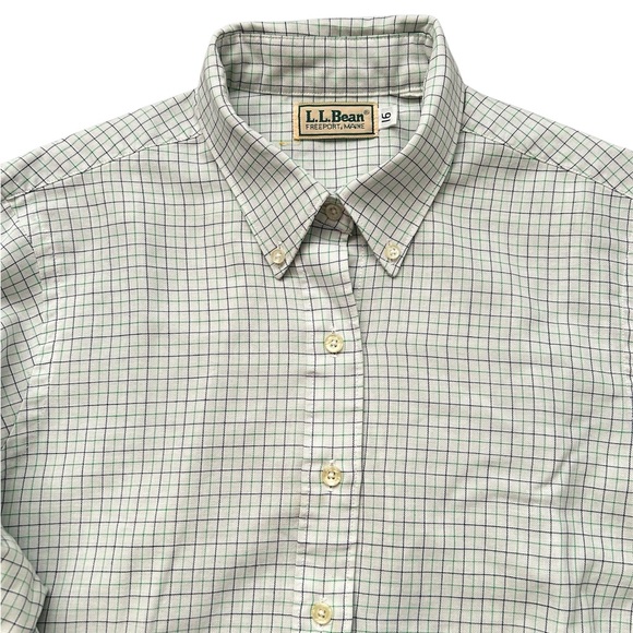 Vintage L.L. Bean Micro Plaid Pattern Casual Button Down Dress Shirt Men's Sz 16 - Picture 5 of 8